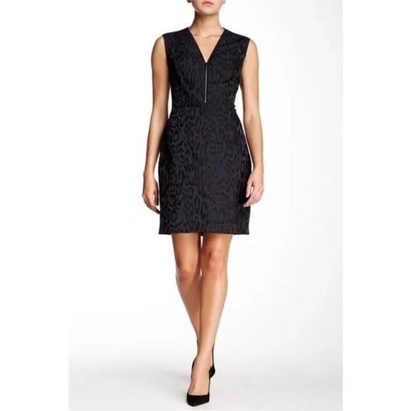 EUC Rebecca Taylor Navy and Black Brocade Leopard v-neck Dress, size 2. - Picture 1 of 13